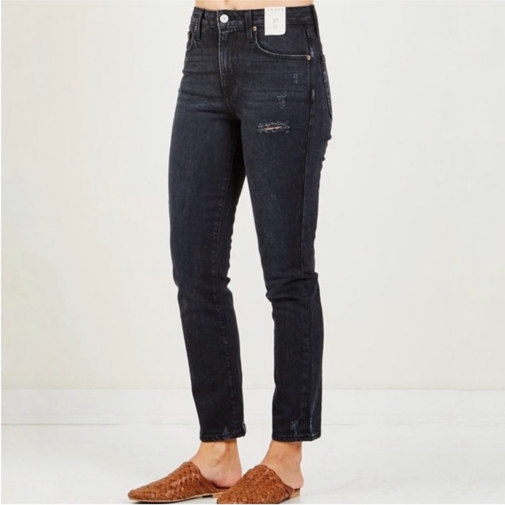TRAVE Irina Road to Nowhere Black Distressed Slim Leg Jean Size 25